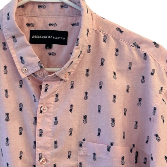Molokai Surf Co Men’s Pink Short Sleeve Button Down Pineapple Hawaiian Shirt XL - Picture 3 of 7